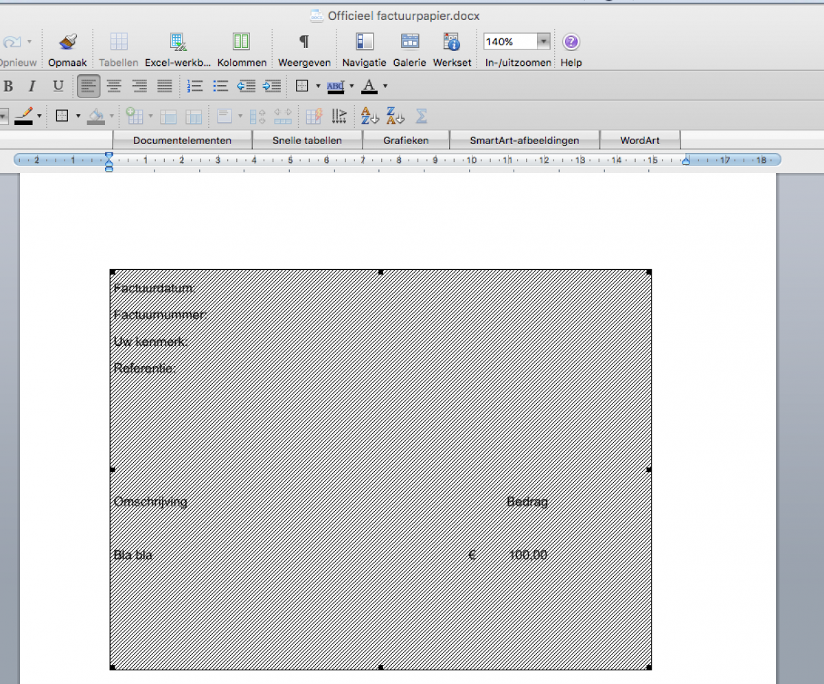 Het Excel sheet dat is ingevoegd in een Word document wordt grijs gearceerd. Archief Word PC